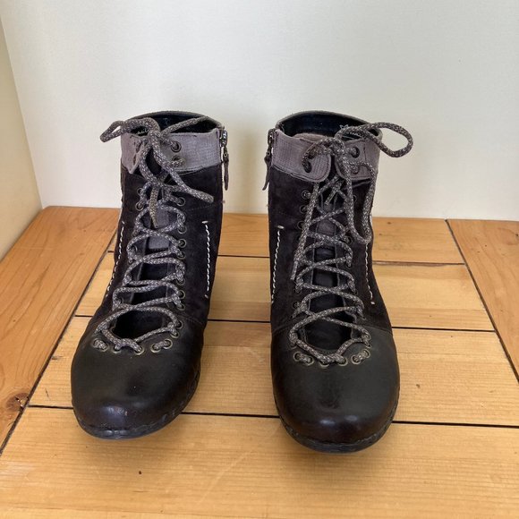 Maciejka Brown Leather Ankle Boots Fleece Lining Side Zip Patchwork Look - Picture 2 of 9